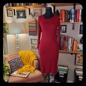 Minty Deep Red Long Sleeve Midi Bodycon Dress Sz. Large